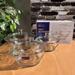 Delisoga® Set of 3 Round Tempered Glass Bakeware Bowl with Cover Trans 4