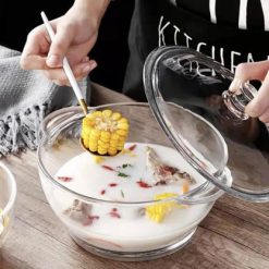 Delisoga® Set of 3 Round Tempered Glass Bakeware Bowl with Cover Trans 6