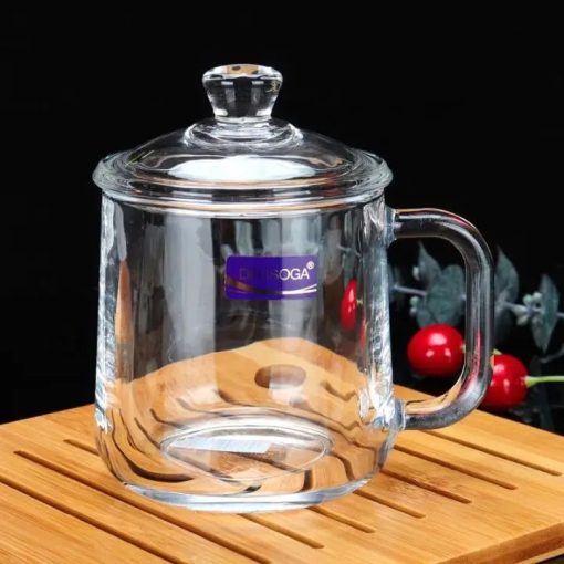 Delisoga® 360ml Transparent Coffee Mug with Glass Lid – Premium Glassw