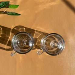 Delisoga® Set of 2 Transparent Coffee Mug with Glass Lid – Premium 360 6