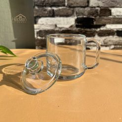 Delisoga® Set of 2 Transparent Coffee Mug with Glass Lid – Premium 360 7