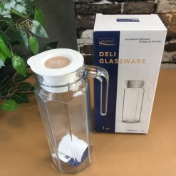 Delisoga® 1.2-Litre Clear Glass Oil Jug with Lid – Durable & Stylish S 9