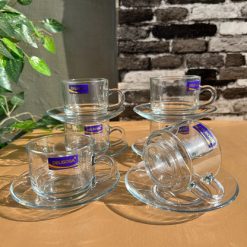 Delisoga® Set of 6 Clear Glass Cup & Saucer Set – Elegant Transparent 2