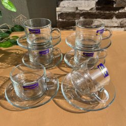 Delisoga® Set of 6 Clear Glass Cup & Saucer Set – Elegant Transparent 4