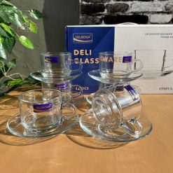 Delisoga® Set of 6 Clear Glass Cup & Saucer Set – Elegant Transparent 3
