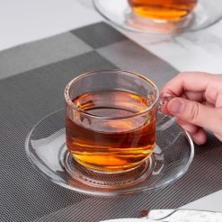 Delisoga® Set of 6 Clear Glass Cup & Saucer Set – Elegant Transparent 6