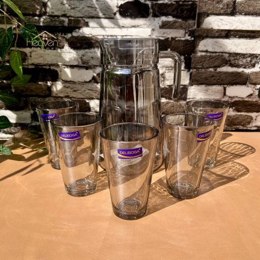 Delisoga® Premium 7-Piece Colored Glass Water & Drink Serving Set 6 Gl