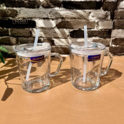Delisoga® Set of 2 Transparent Coffee Mugs with Straw -Premium Mason J 1