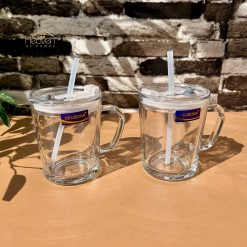 Delisoga® Set of 2 Transparent Coffee Mugs with Straw -Premium Mason J