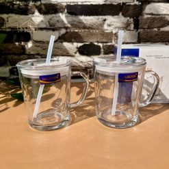 Delisoga® Set of 2 Transparent Coffee Mugs with Straw -Premium Mason J 2