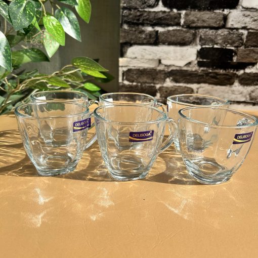Delisoga® Set of 6 Transparent Clear Glass Coffee & Tea Mugs – 210ml S