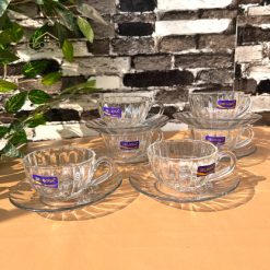 Delisoga® Set of 6 Clear Glass Cup & Saucer Set – Elegant Transparent 4