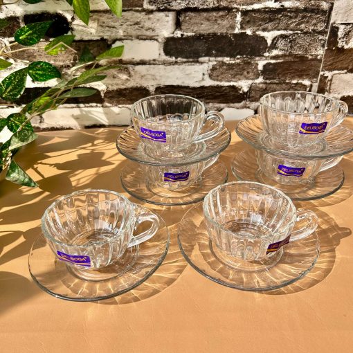 Delisoga® Set of 6 Clear Glass Cup & Saucer Set – Elegant Transparent