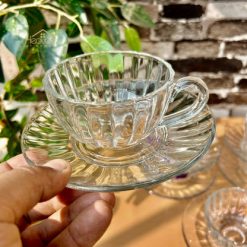 Delisoga® Set of 6 Clear Glass Cup & Saucer Set – Elegant Transparent 2