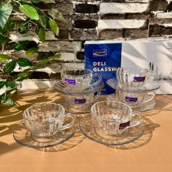 Delisoga® Set of 6 Clear Glass Cup & Saucer Set – Elegant Transparent 5