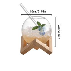 Creative Round Shape Drinking Glass Cup with Wooden Stand