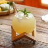 Creative Round Shape Drinking Glass Cup with Wooden Stand