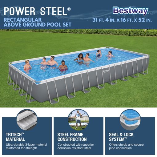 BESTWAY STEEL PRO POOL & SAND FILTER PUMP LADDER & SAND 31’4″ X 16′ X 52″