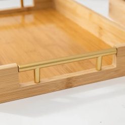 BAMBOO WOOD TRAY WITH GOLDEN HANDLE