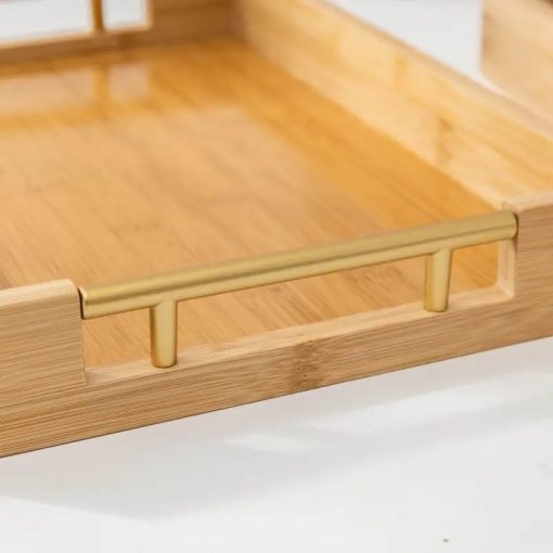 BAMBOO WOOD TRAY WITH GOLDEN HANDLE