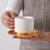 Coffee and Tea Cup Striped with Metal Saucer Set of 6