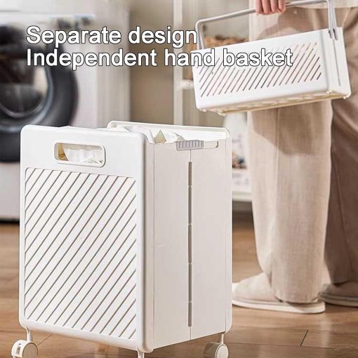 Double Laundry Baskets with Wheels and Handle