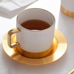 Coffee and Tea Cup Striped with Metal Saucer Set of 6
