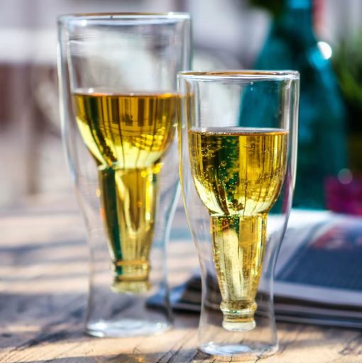 Inverted Double Glass Bottle Shape Beer Mug Glass