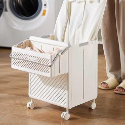 Double Laundry Baskets with Wheels and Handle