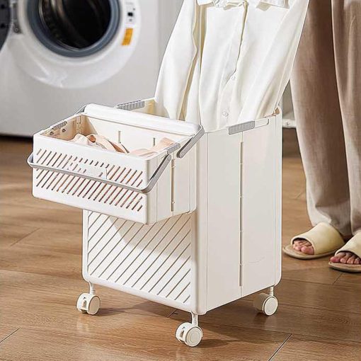 Double Laundry Baskets with Wheels and Handle