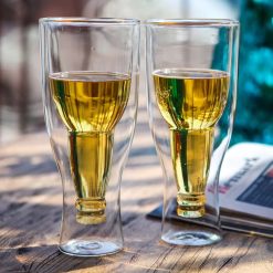 Inverted Double Glass Bottle Shape Beer Mug Glass