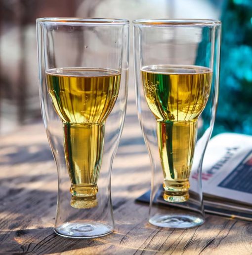 Inverted Double Glass Bottle Shape Beer Mug Glass