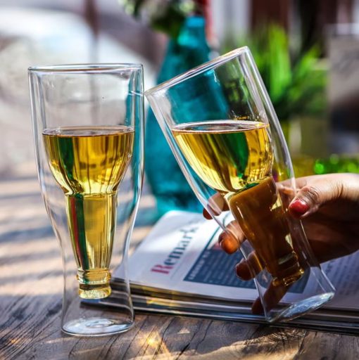 Inverted Double Glass Bottle Shape Beer Mug Glass