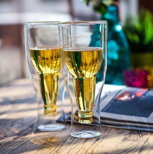 Inverted Double Glass Bottle Shape Beer Mug Glass