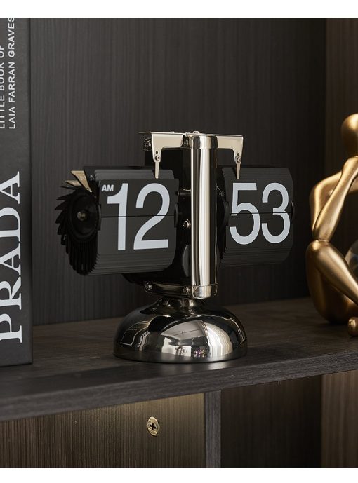 Auto Flip Calendar Flipping Clock Nordic Home Decor Figures Clocks Stainless Steel Mechanical Auto Flip Office Living Room Desk Decor