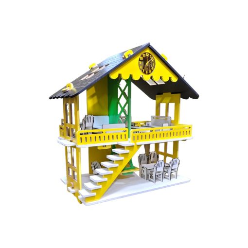 Premium Wooden Portable Dream Doll House 2 Floors With Accessories