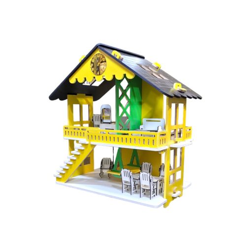 Premium Wooden Portable Dream Doll House 2 Floors With Accessories