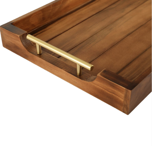 Wooden Bamboo Serving Tray With Golden Handles - Image 3