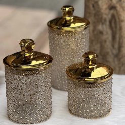 Premium Golden Airtight Jars Set 3 Pcs