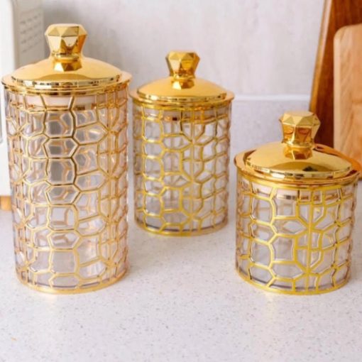 Deluxe Golden Airtight Jars Set 3 Pcs - Image 2