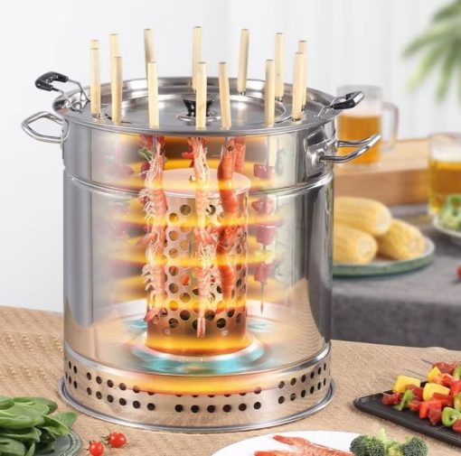 Cylinder BBQ Grill Smokeless Barbecue Grill Outdoor Portable Stainless Steel Barrel Barbecue Grill 28 BBQ Stick with Accessories