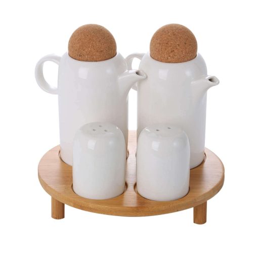 4pcs Condiments Table Serving Set With Wooden Stand