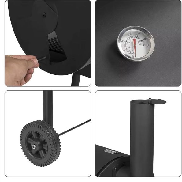 27 Inch Charcoal Barrel Grill with Offset Smoker Bbq Grill Outdoor Camping Oven