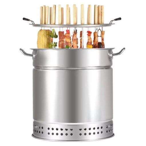 Cylinder BBQ Grill Smokeless Barbecue Grill Outdoor Portable Stainless Steel Barrel Barbecue Grill 28 BBQ Stick with Accessories