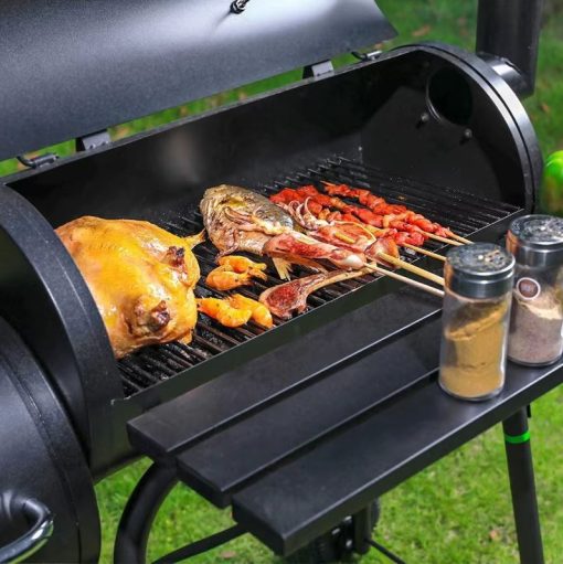 27 Inch Charcoal Barrel Grill with Offset Smoker Bbq Grill Outdoor Camping Oven