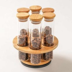 Cylinder Shape Glass Jars Wooden Stand