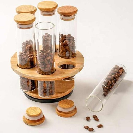 Cylinder Shape Glass Jars Wooden Stand - Image 2