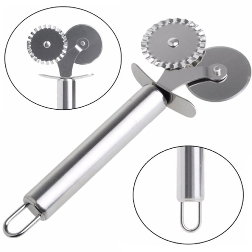 Pizza & Dough Cutter Stainless Steel Wheel Cutter Flat & Fluted - Image 3