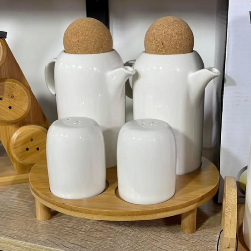 4pcs Condiments Table Serving Set With Wooden Stand