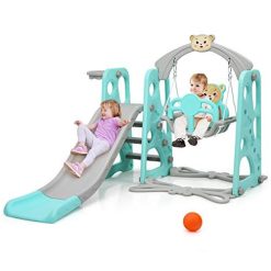 Bear Theme 3 in 1 Indoor Children Plastic Slide,Basketball Basket And Swing Toys For 1-8 Years Children